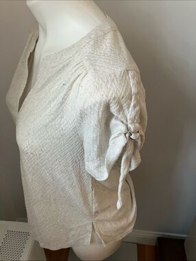 Textured Cream Short Sleeve Top with Sleeve Tie